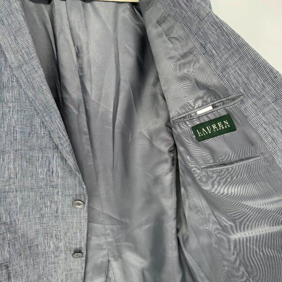 Lauren Ralph Lauren Linen Glen Plaid Blazer 44R Classic Navy Check - Picture 6 of 15